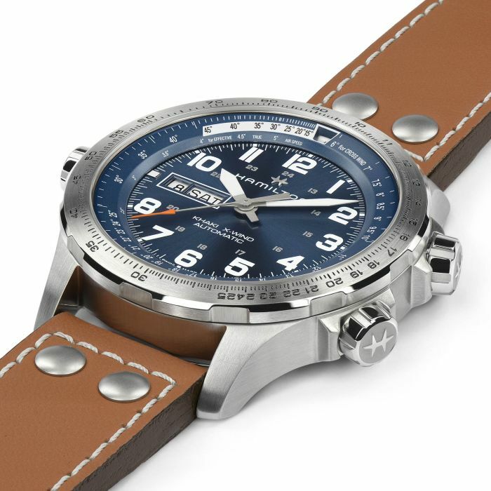 Hamilton Khaki Aviation X-Wind Auto Blue Dial Leather Band Men Watch H77765541