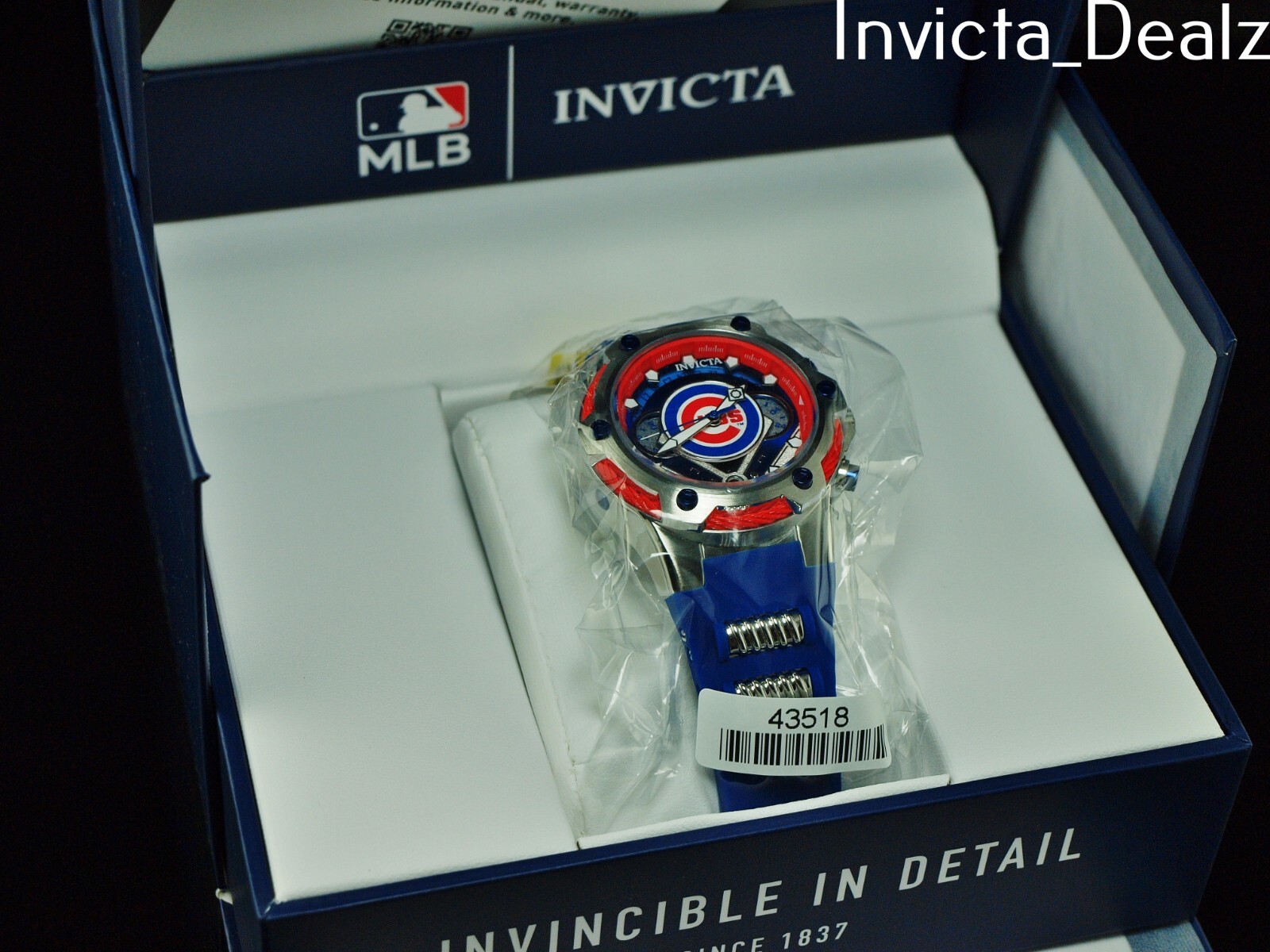 Invicta 40mm MLB Chicago Cubs Bolt GMT Quartz Blue Strap SS Watch