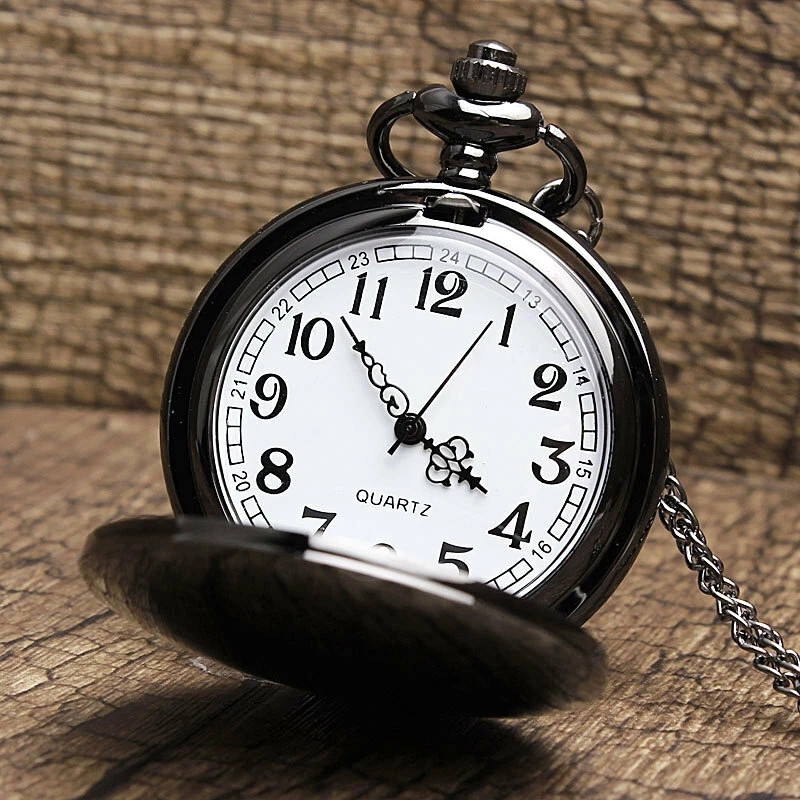 Mens Pocket Watch Quartz White Dial Stainless Steel Case Arabic Numerals Luxury