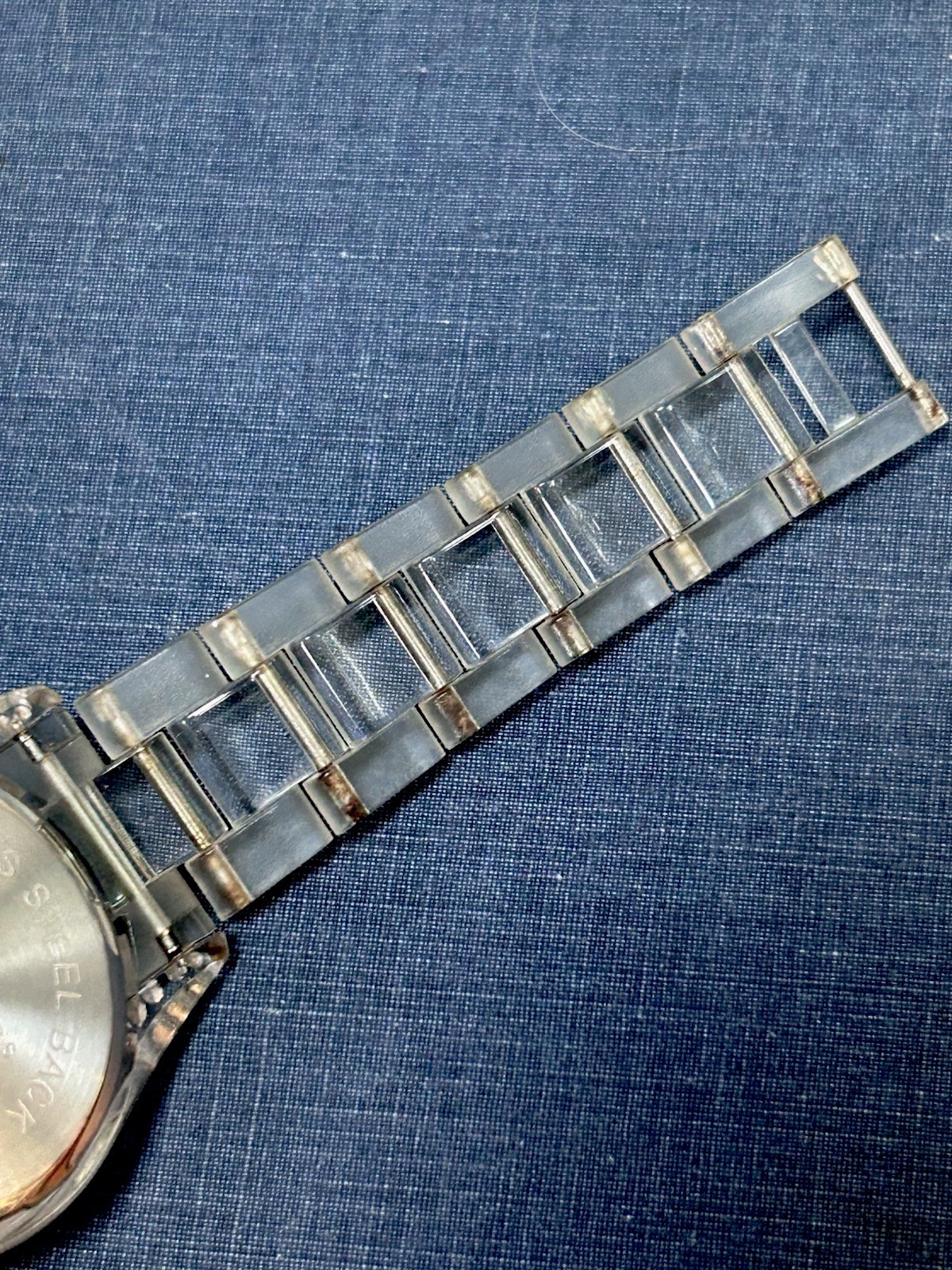 JOAN RIVERS CLASSICS Ladies Watch Rhinestones Blue Pearlescent Face Acrylic Band