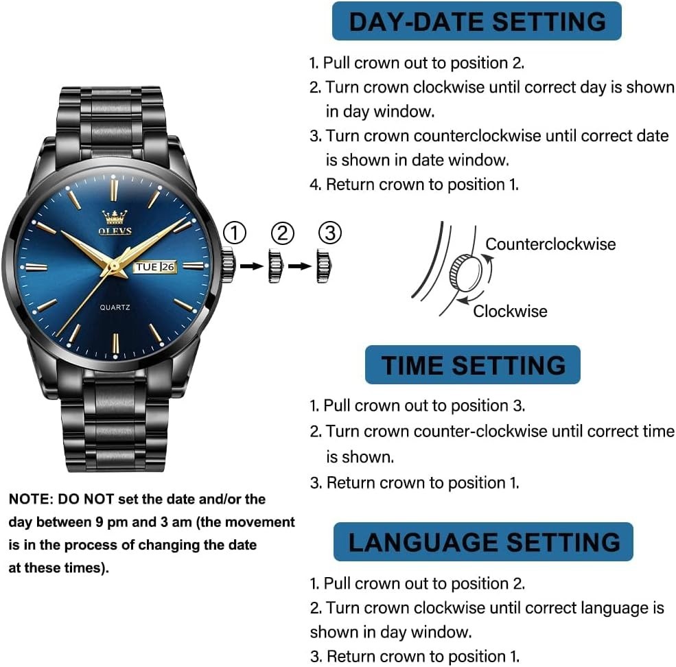 Men’s Casual Luminous Watch – Waterproof, Stylish Blue and Black Design