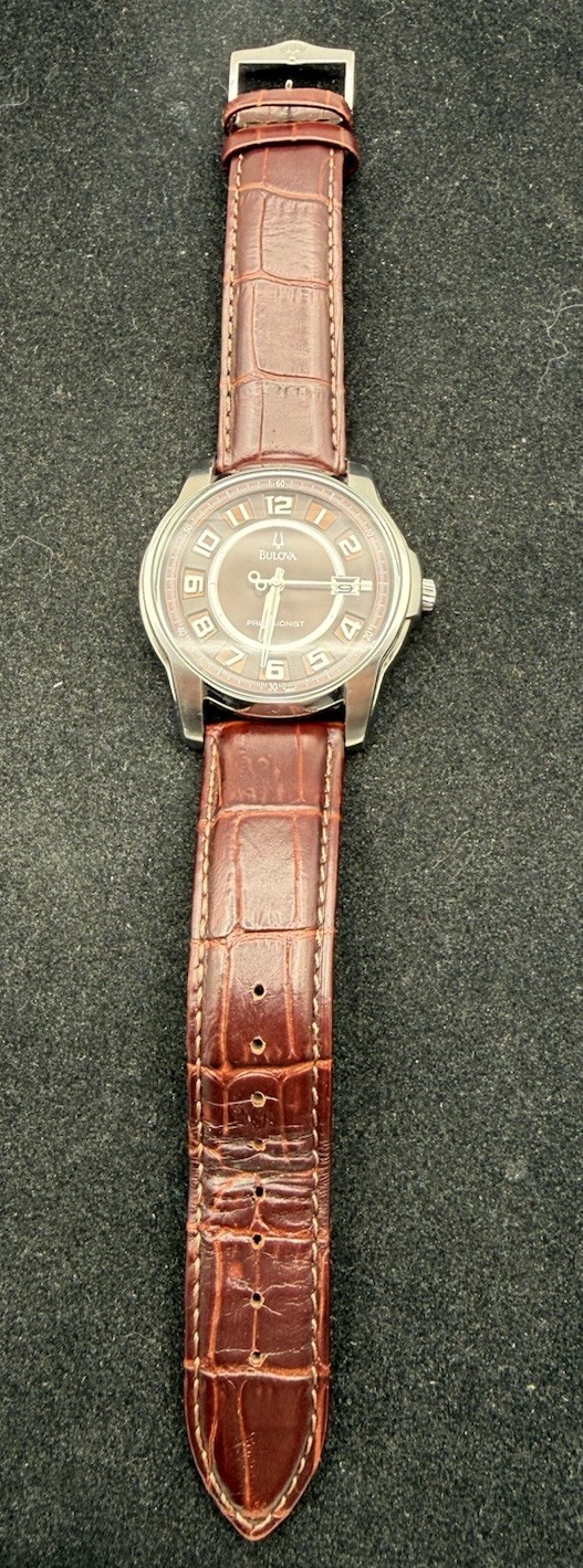 Bulova Precisionist Brown Dial Brown Genuine Leather Men’s Watch 96B128