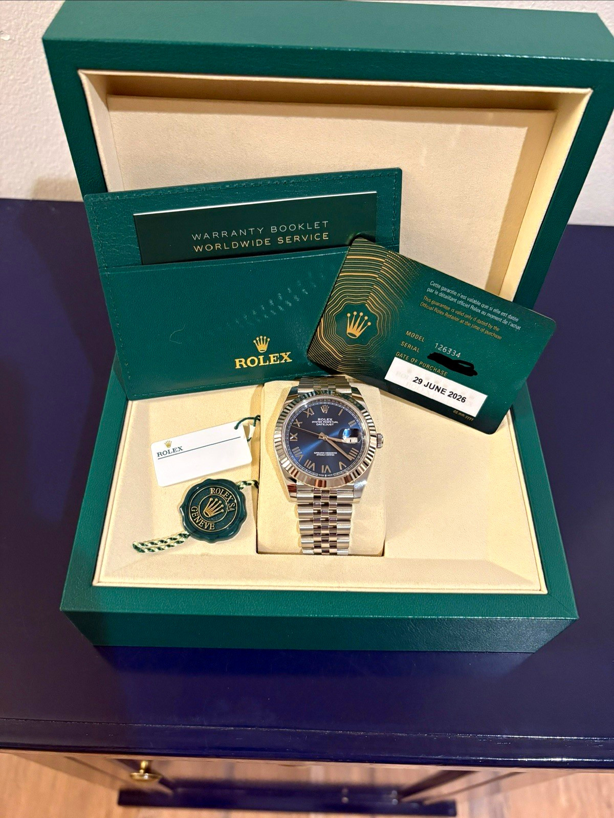 2026 Never Worn Rolex Datejust 41 Blue Roman Dial Fluted Bezel Steel Bracelet