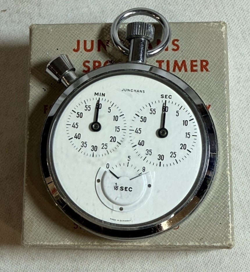 Junghans Vintage Mechanical Stopwatch #19 German 1/10 Sec Timer, 7 Jewels w/Box