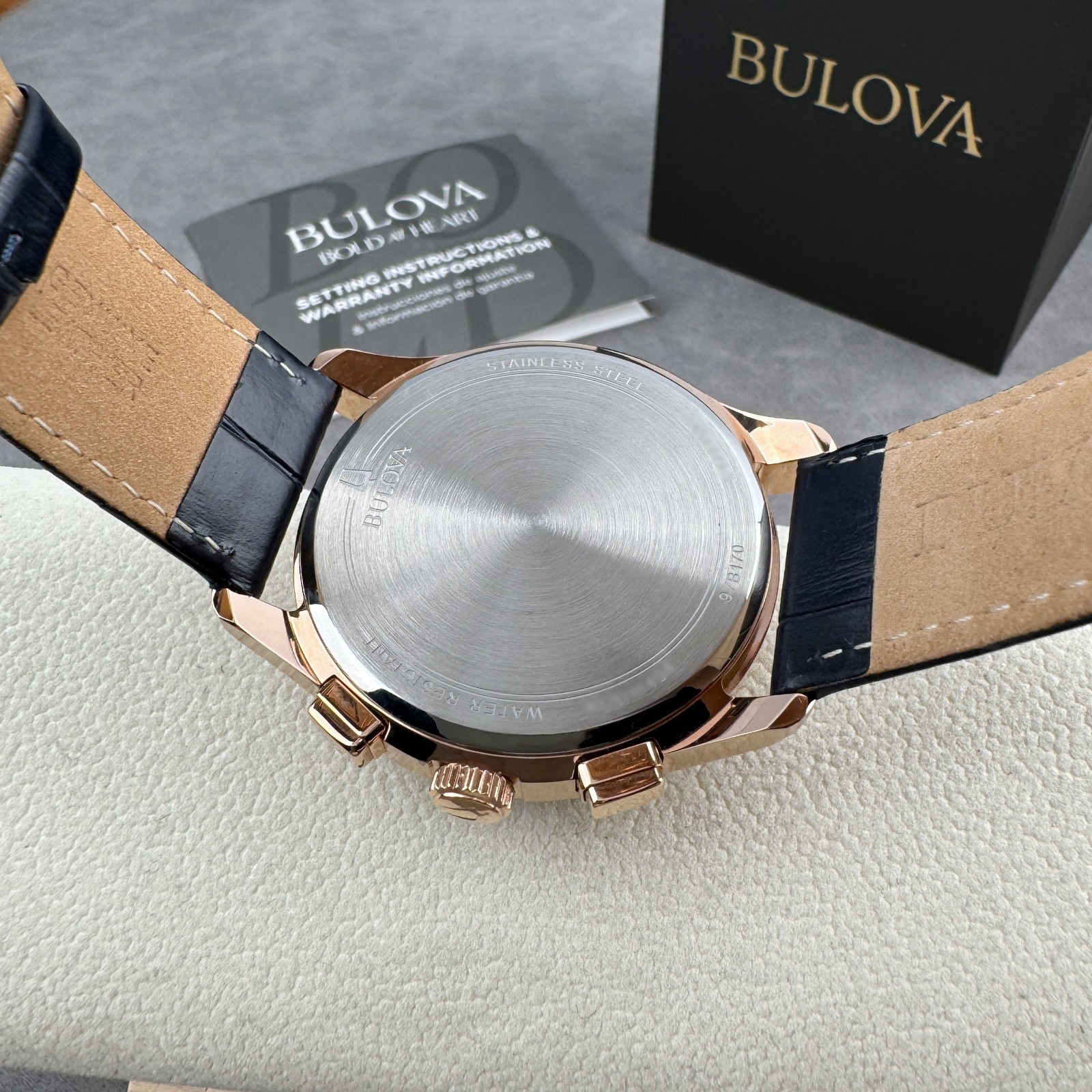 Bulova Men’s Classic Quartz Chronograph Dial Blue Leather Strap Watch 46mm97B170