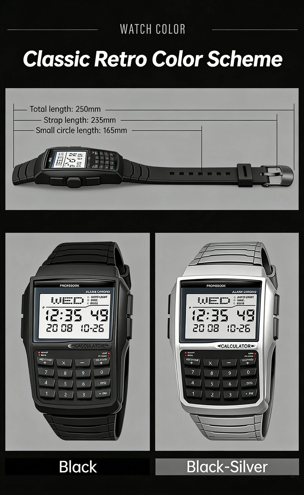 Men’s Digital Calculator Watch LED Multifunction Sports Wristwatch