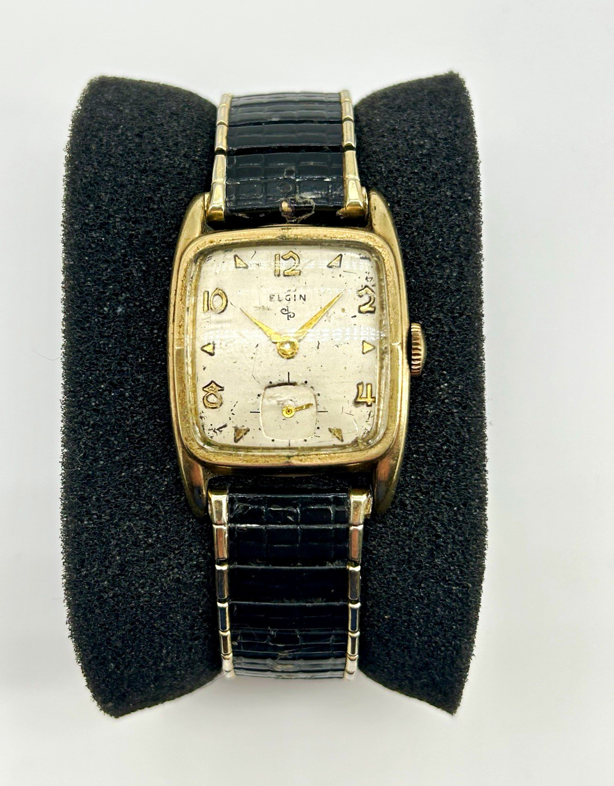 Vintage Elgin 17 Jewel Manual Wind Tank Watch Gold Filled Small Seconds Runs