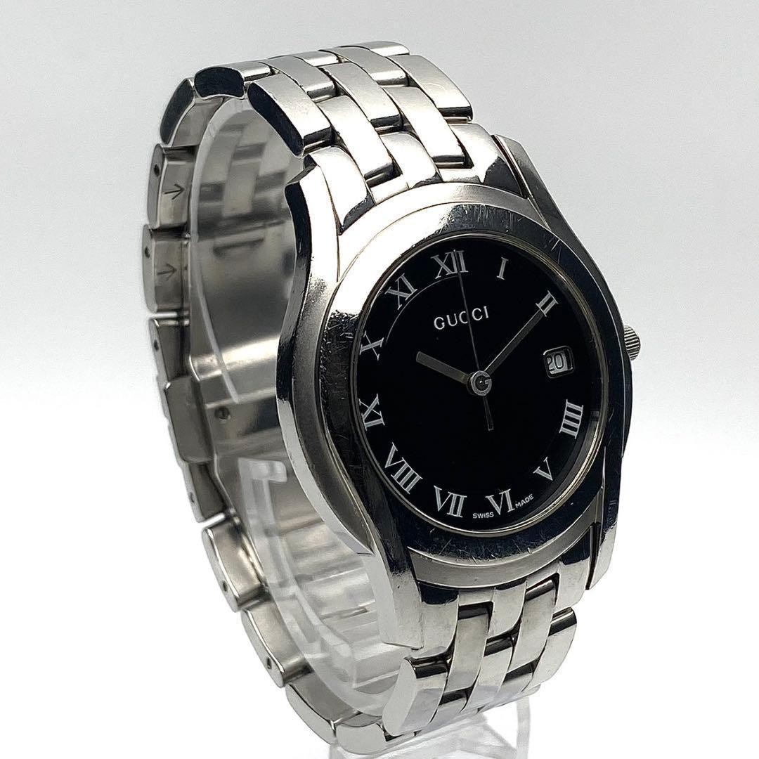 Gucci 5500M Date Quartz Silver Black Dial Wristwatch Japan 071705