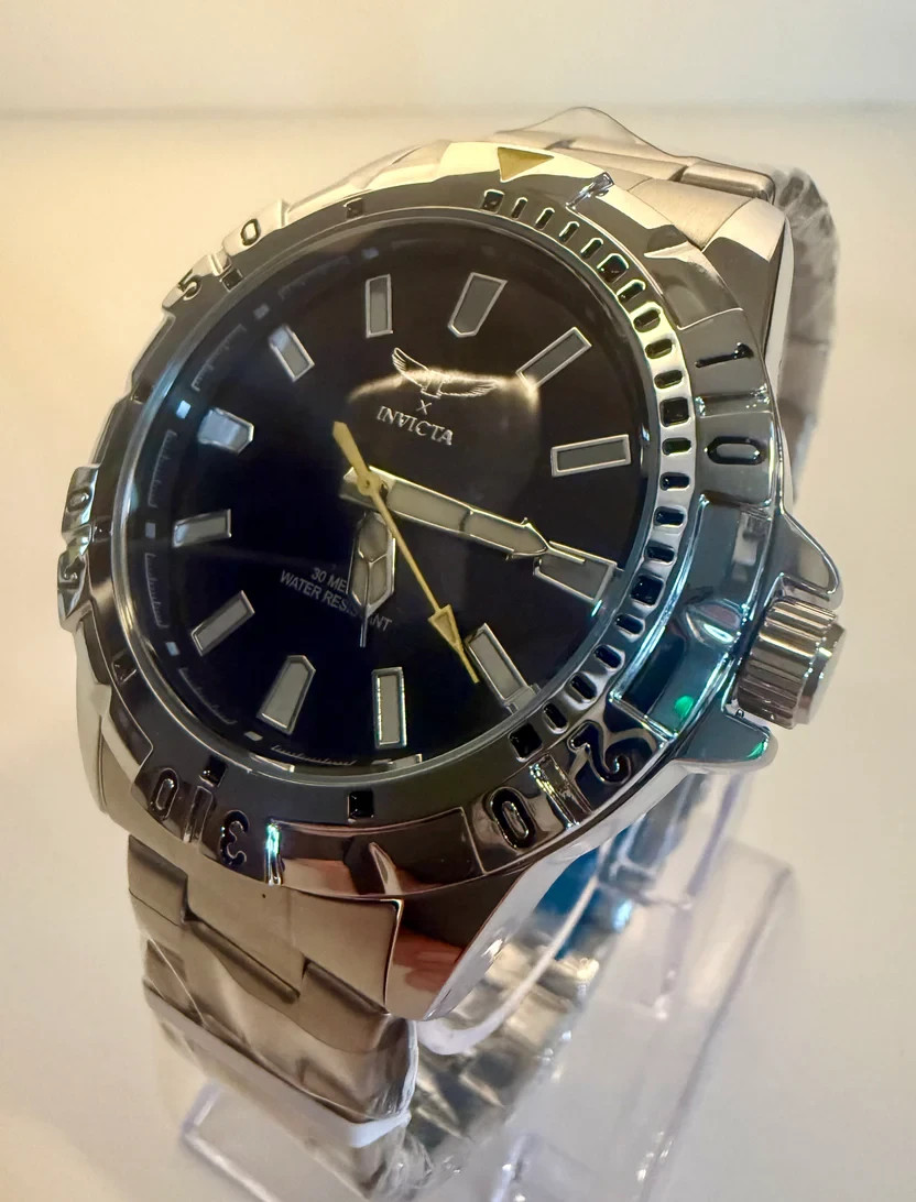 Invicta Specialty Mens 42mm Silver Black Dial Quartz Steel Bracelet Watch 69040
