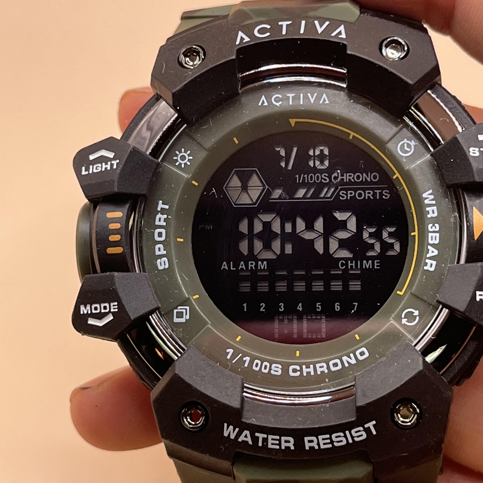 Activa Digital Sports Watch Camo Strap 3 BAR Water Resist Alarm Chrono Light