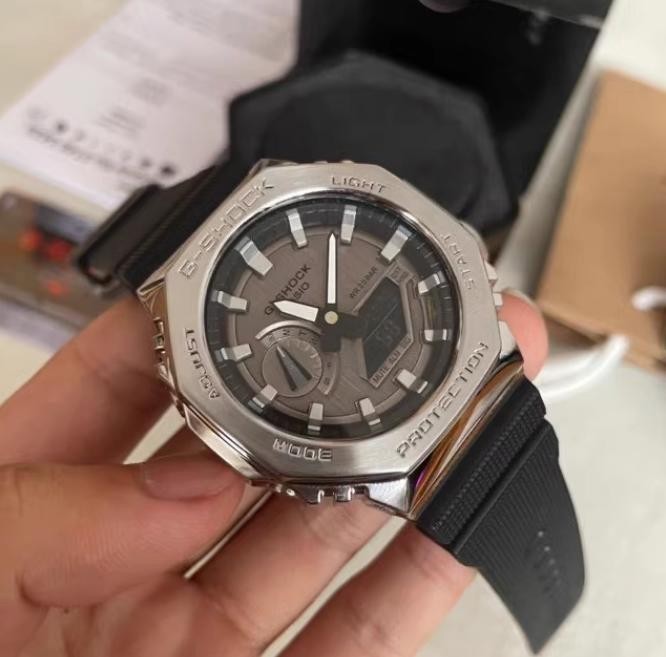 New Casio G-Shock GA2100 Silver Case Black Dial Quartz Watch Brand – With Box