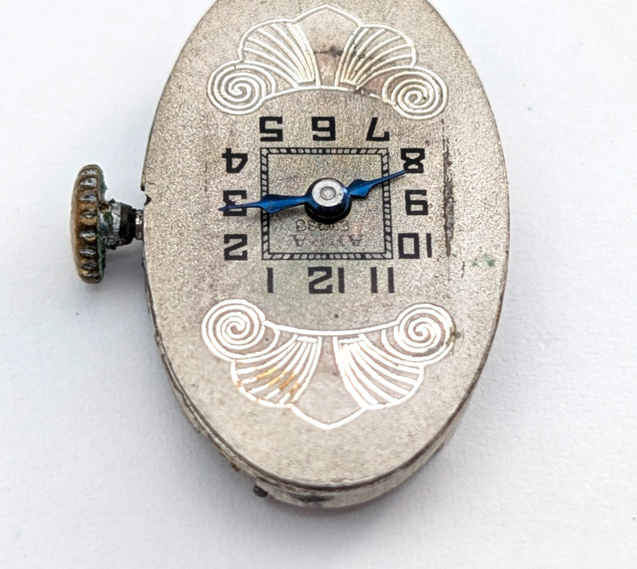 Antique ABRA 15j Art Deco Textured Dial Swiss Watch Movement 15mm PARTS REPAIR