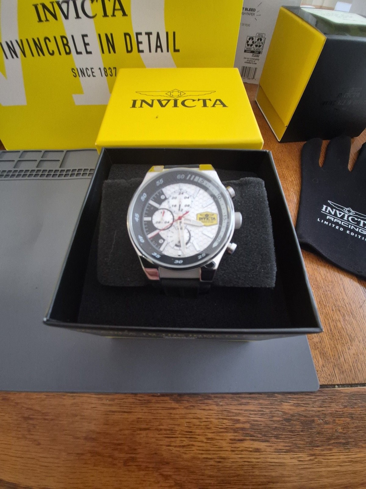 Invicta Racing Champier Men’s Chrono Watch Model 47736 with White Dial and Black