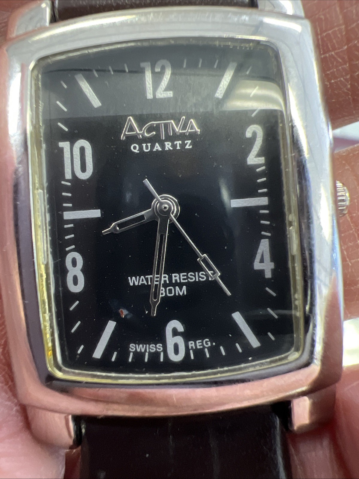 ACTIVA Swiss Tonneau Watch Leather Strap Water Resist 30M SM455(Good Condition)!