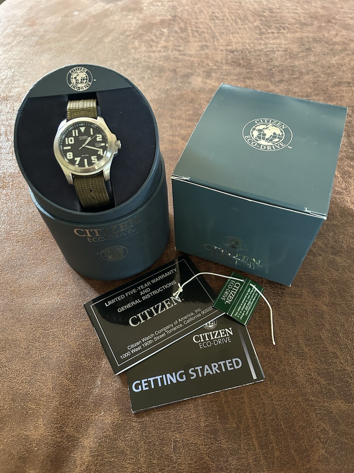 Citizen Eco-Drive BM6400-00E WR200 Military Green NATO Strap Box Papers Tested