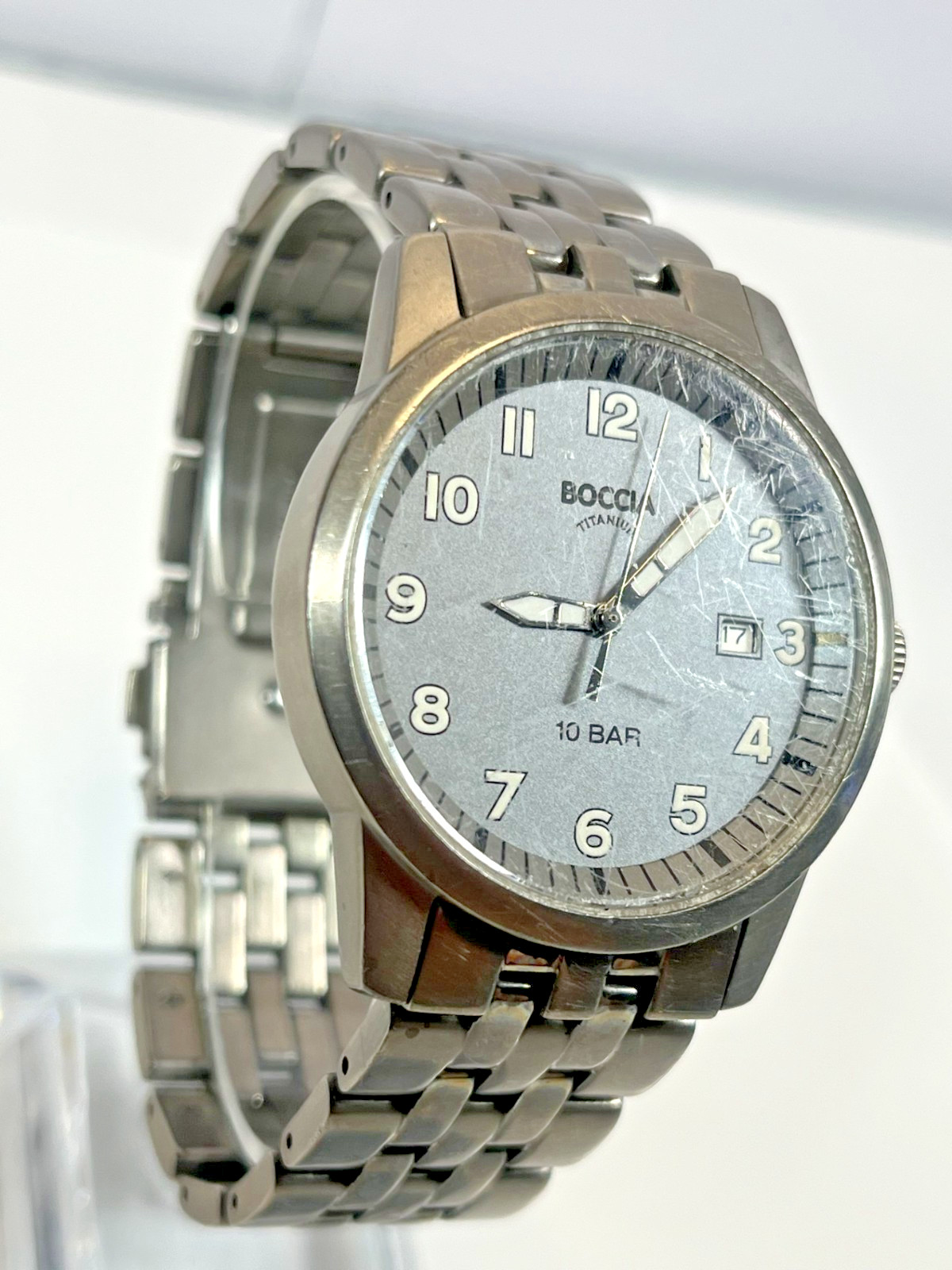 Boccia Titanium Watch Model 3631-02 All Titanium Case. New battery Bracelet Grey