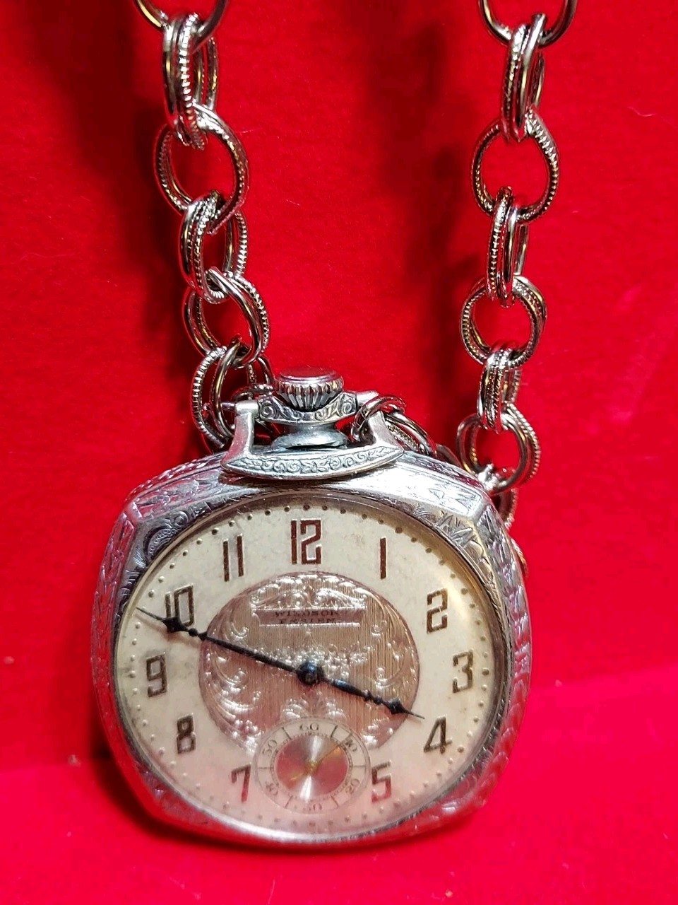 Vintage Art Deco Windsor Emblem Pocket Watch Jagot Swiss 6J Ticks Chain RUNS