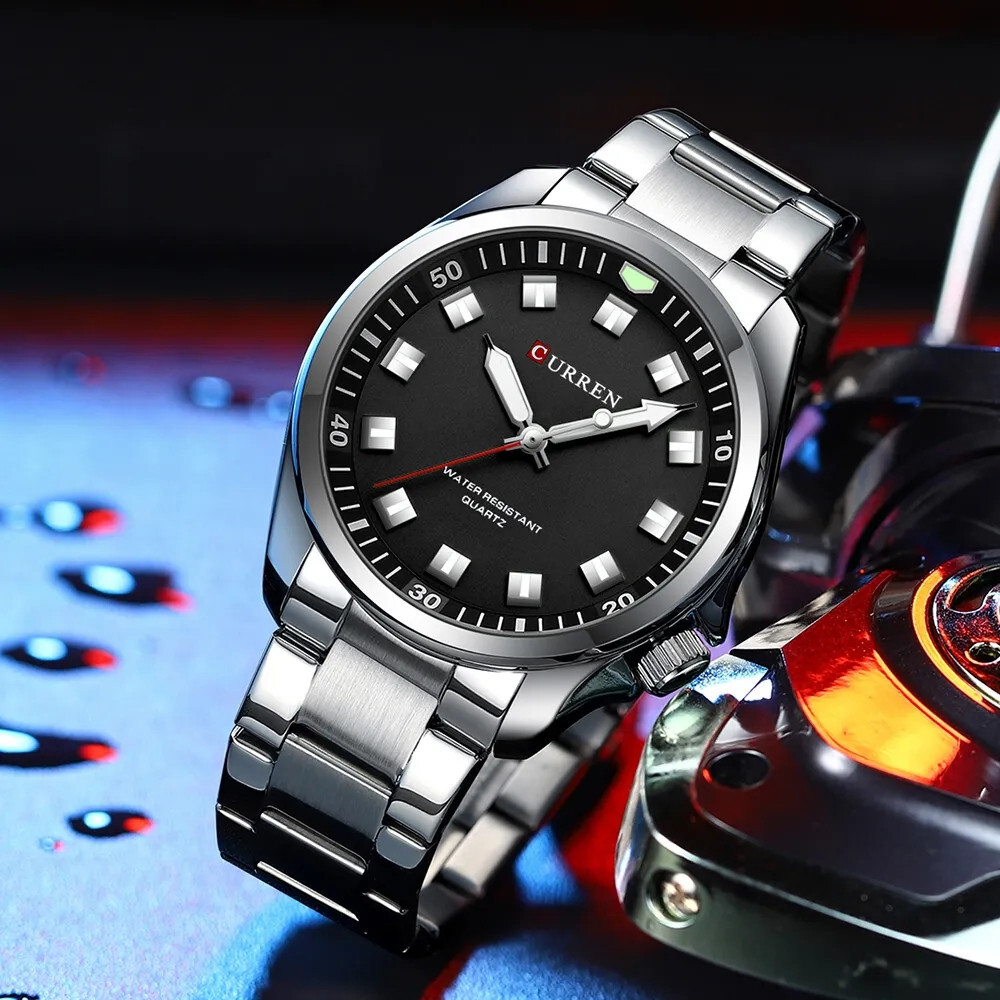 CURREN Men Quartz Watch Stainless Steel Luminous Wristwatch Male Sport Watches