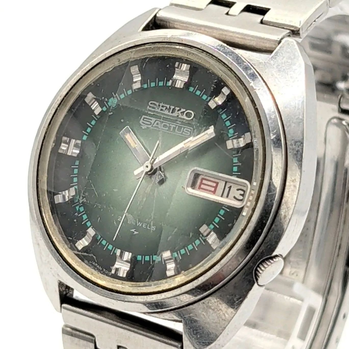 SEIKO 5 Actus Automatic 7019 7210 Silver Green Dial Day Date From Japan