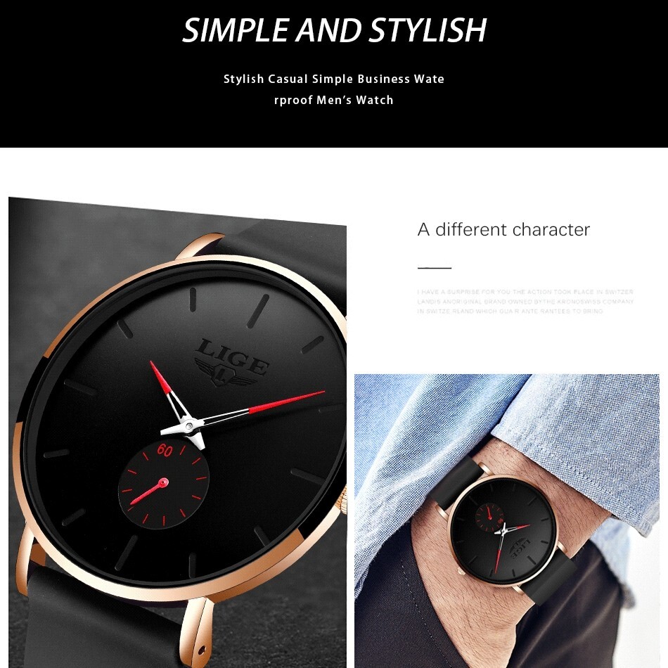 Men Watch Ultra-thin Quartz Second Dial 3ATM Waterproof Women Daily Wristwatch