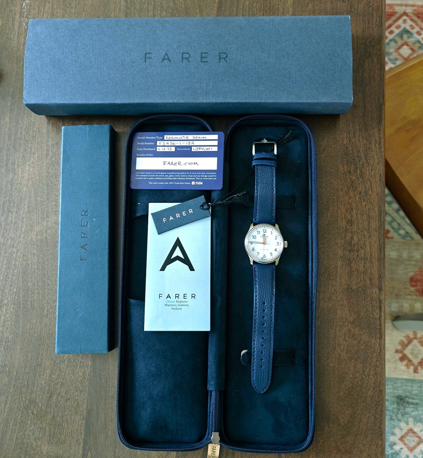 Farer Resolute 36 mm Automatic | White Dial | G101 |Pilot Blue Strap| Kit Papers