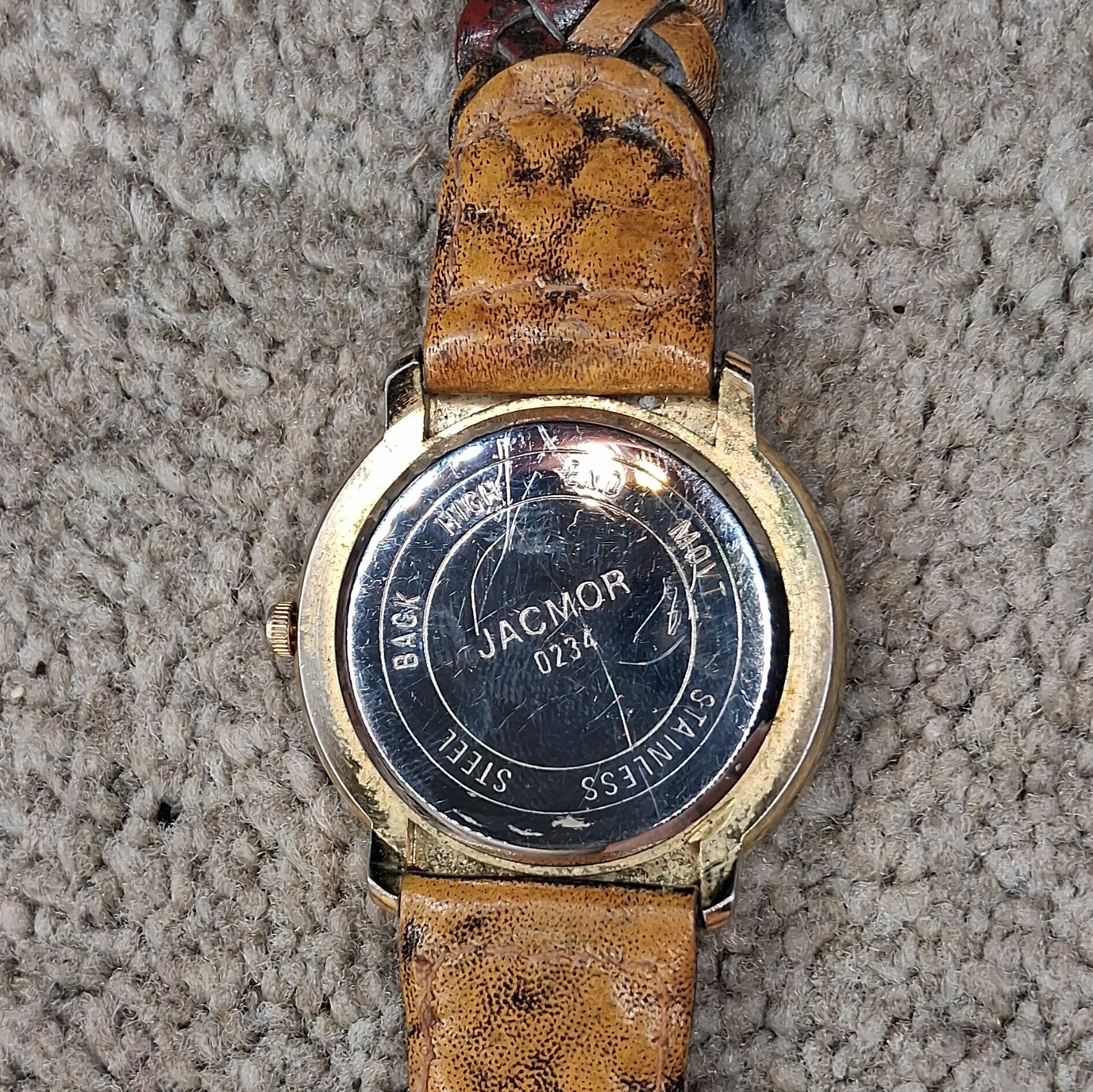 Jacmor J.M. Quartz Analog Skeleton Roman Dial Brown Leather Strap Watch