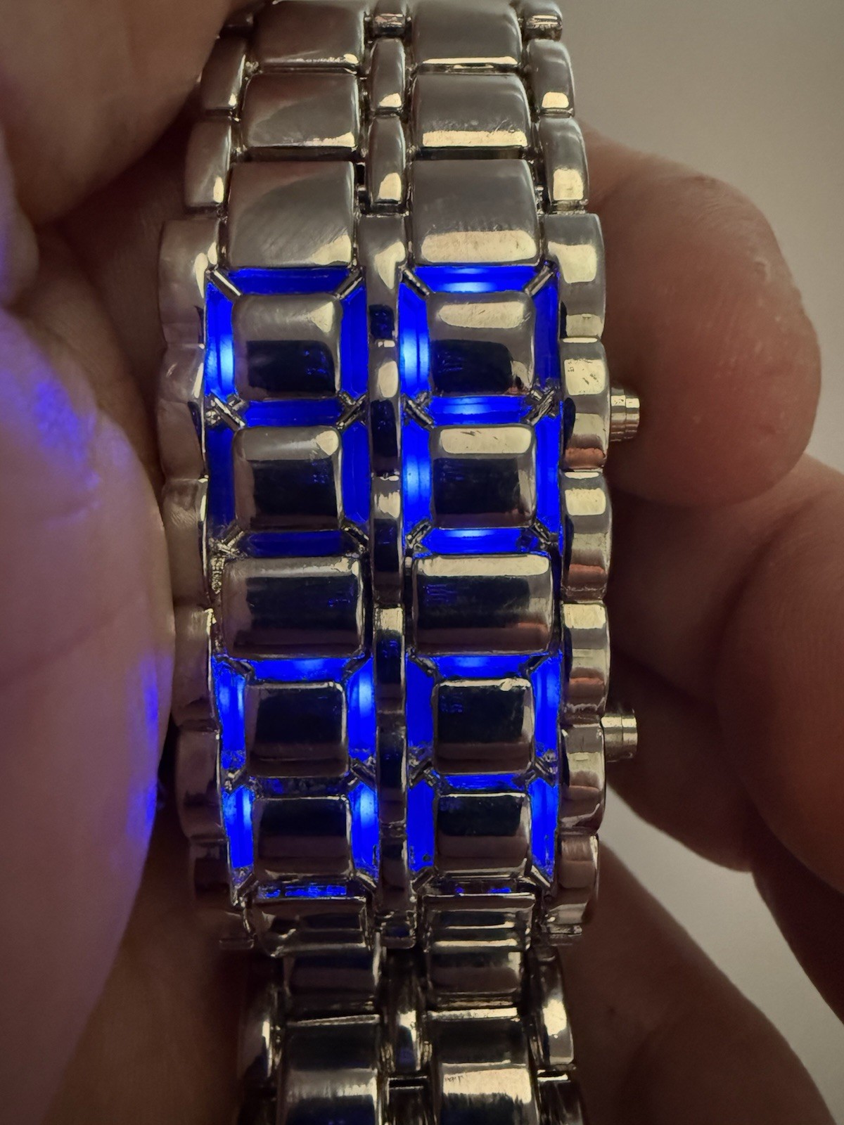Quartz LED Digital Wristwatch Silver Rectangle Case Silver Metal Bracelet Works