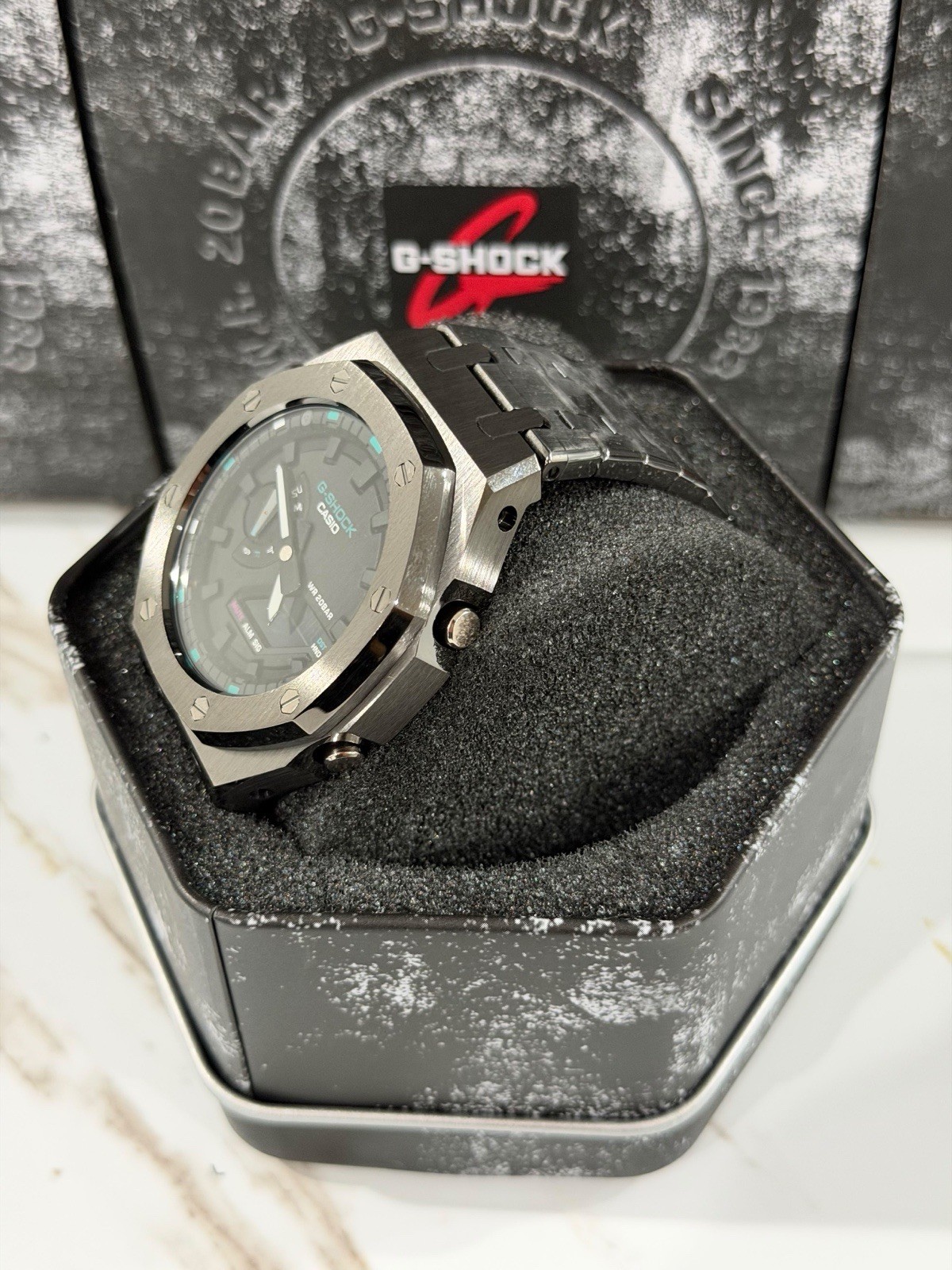Casio GA-2100 G-Shock Watch – Sandblasted Metal Case Mod – Black Dial