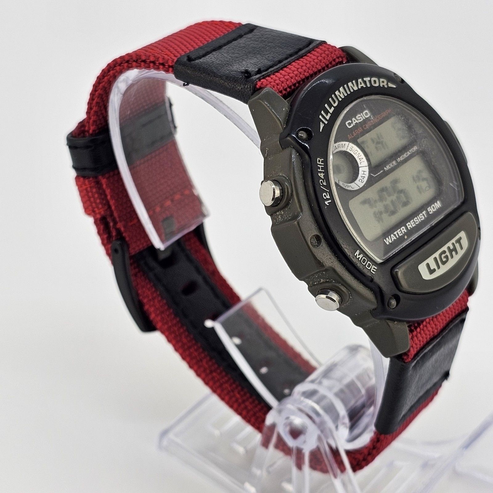 VTG Men’s Casio Digital Watch 44MM Gray Case New Red Black Canvas Bands