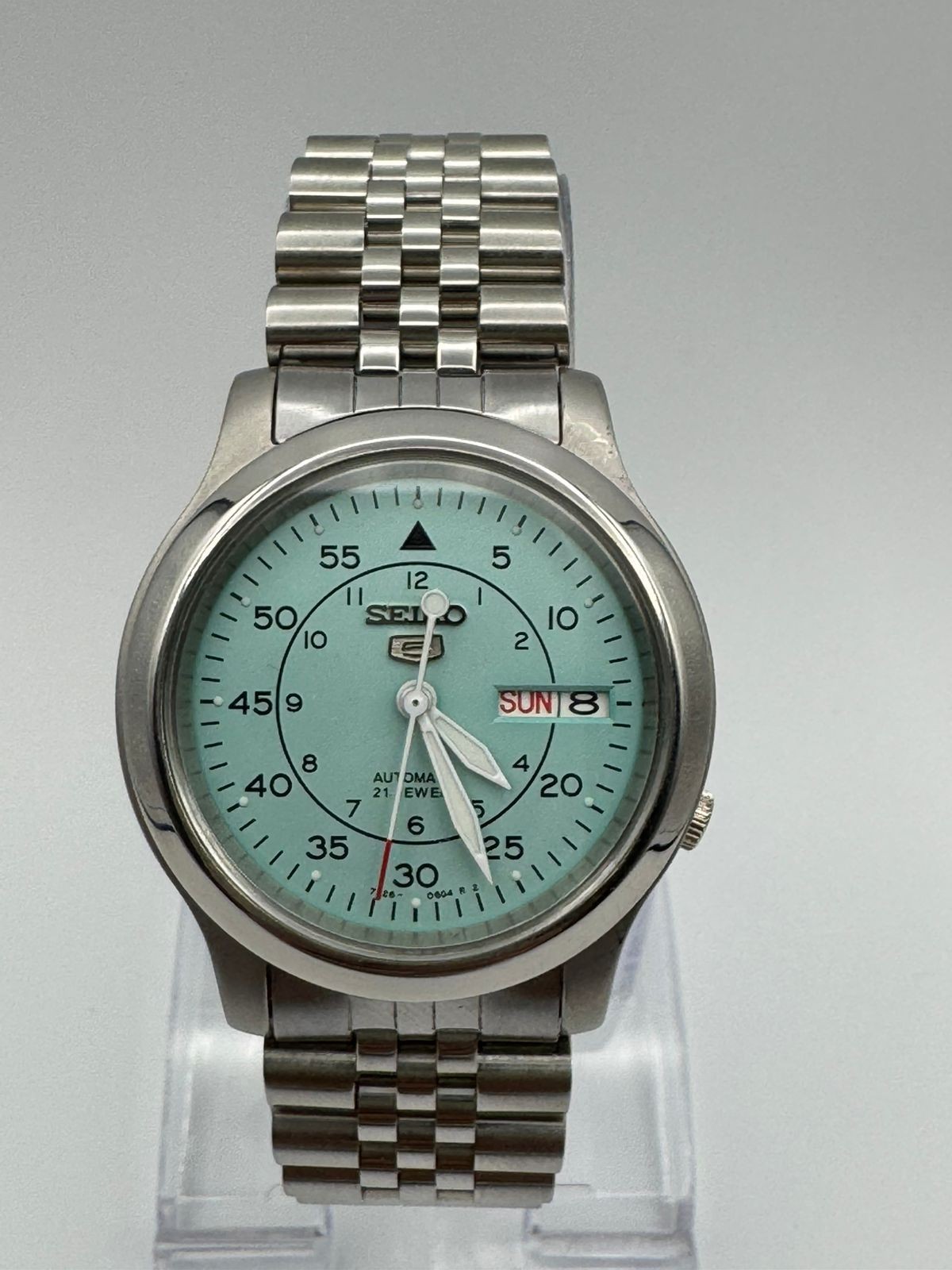 Vintage Seiko 5 Automatic Ice Blue Milatary Dial Wrist Watch For Mens Japan 7S26