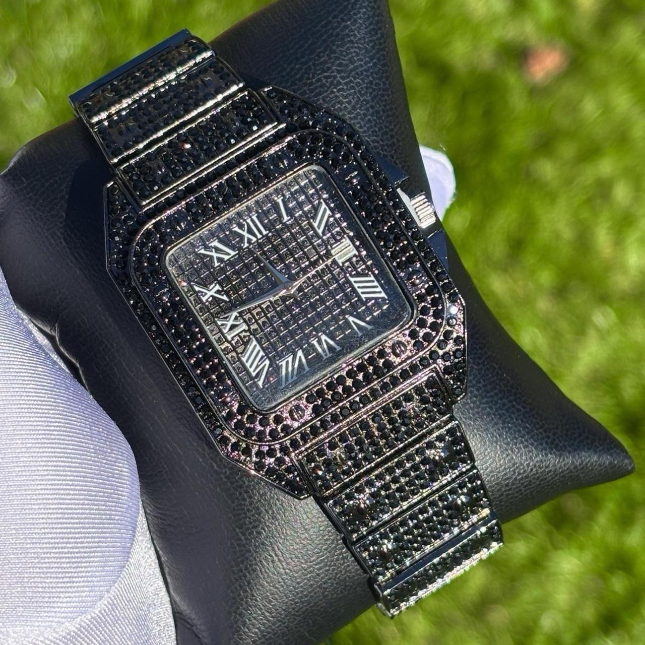 VVS Roman Numerals Square Dial Iced Out Diamond Watch Hip Hop Watch Black