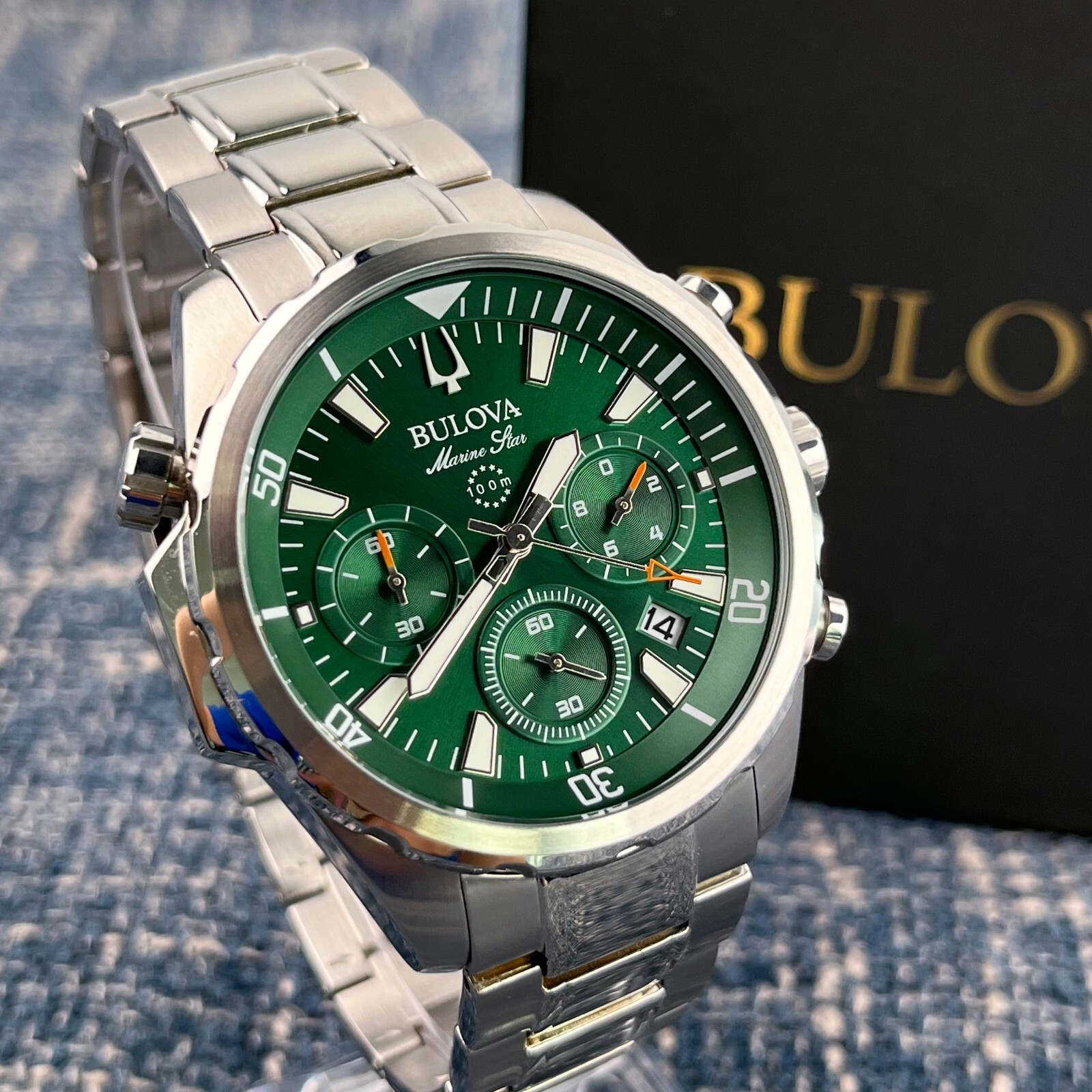 Bulova Marine Star 96B396 Green Dial Stainless Steel Chronograph Men’s Watch