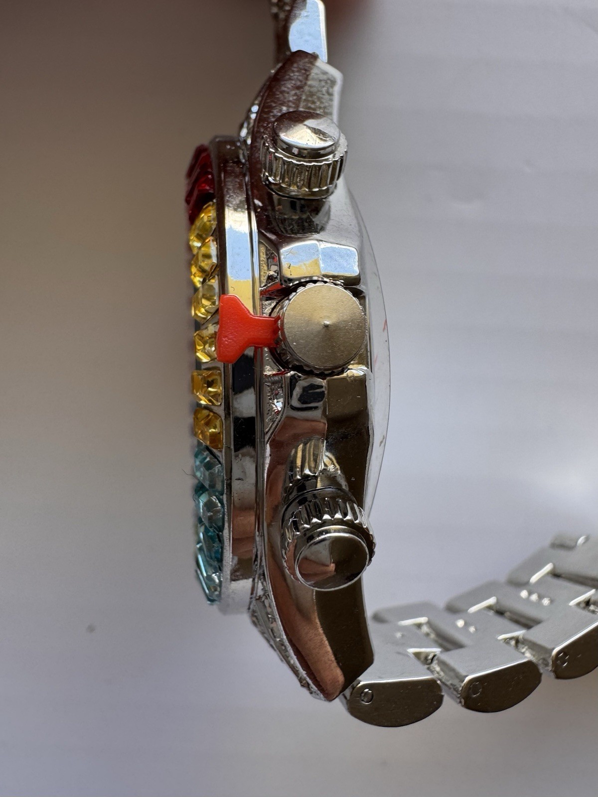 Ed Hardy Women’s Quartz Wristwatch Pink Dial Crystal Accents Multicolor Bezel