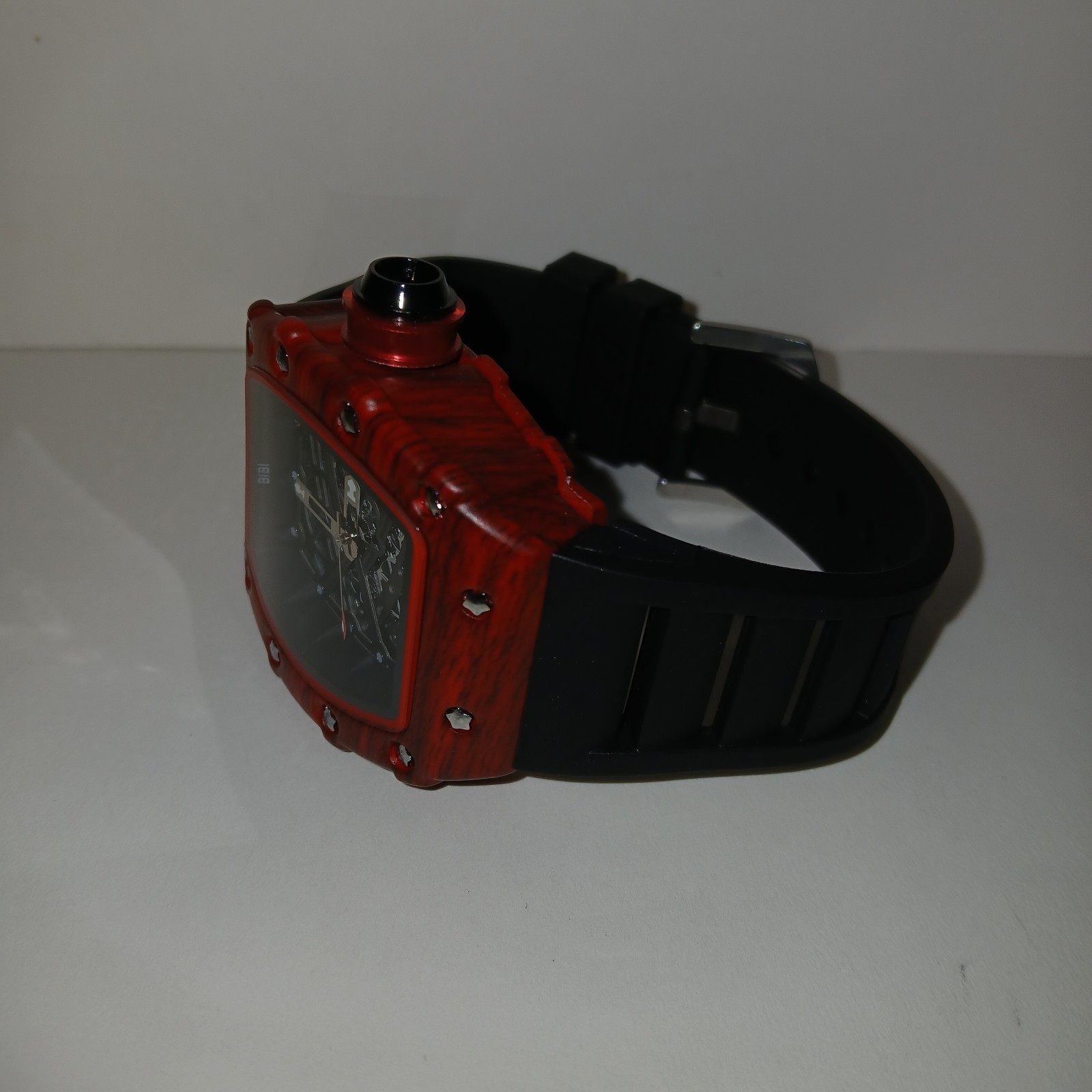 BiBi Quartz Watch Grey Dial Black Red Case Black Strap B0041