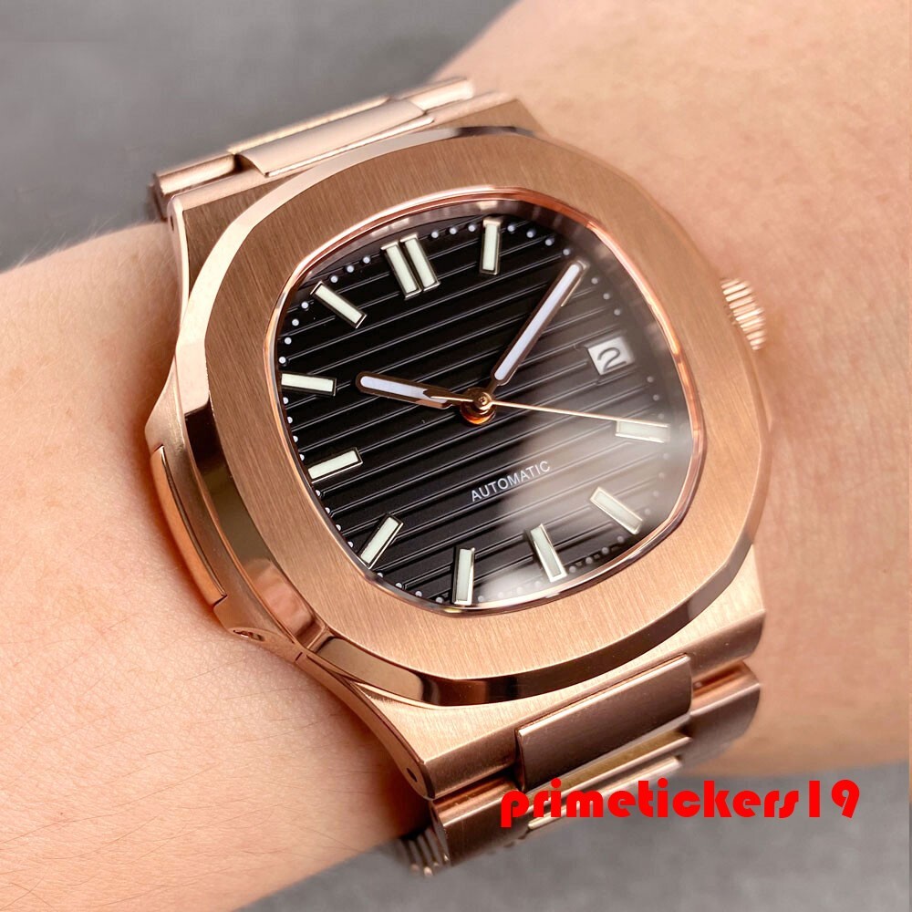 Tandorio Automatic NH35 Sapphire 40mm Rose Gold Square Watch for Men Date Lume