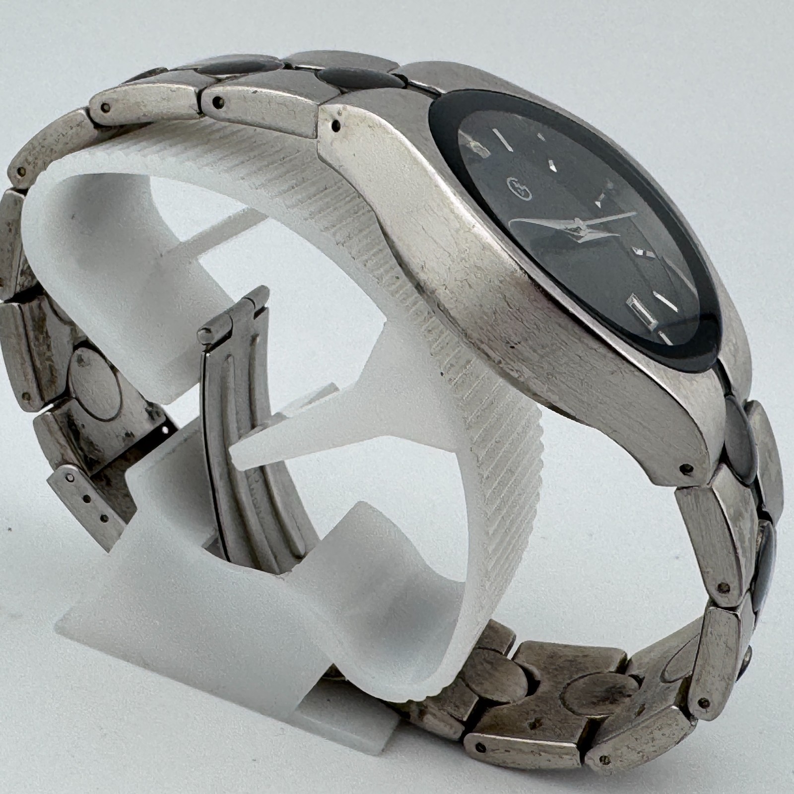 VTG George Quartz Watch Men 30m Silver Black Diamond Date Japan New Battery 8.5″