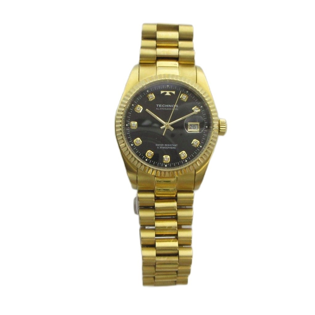Technos T9604 Quartz Men’s Watch 35mm Gold Steel Black Dial AB Condition
