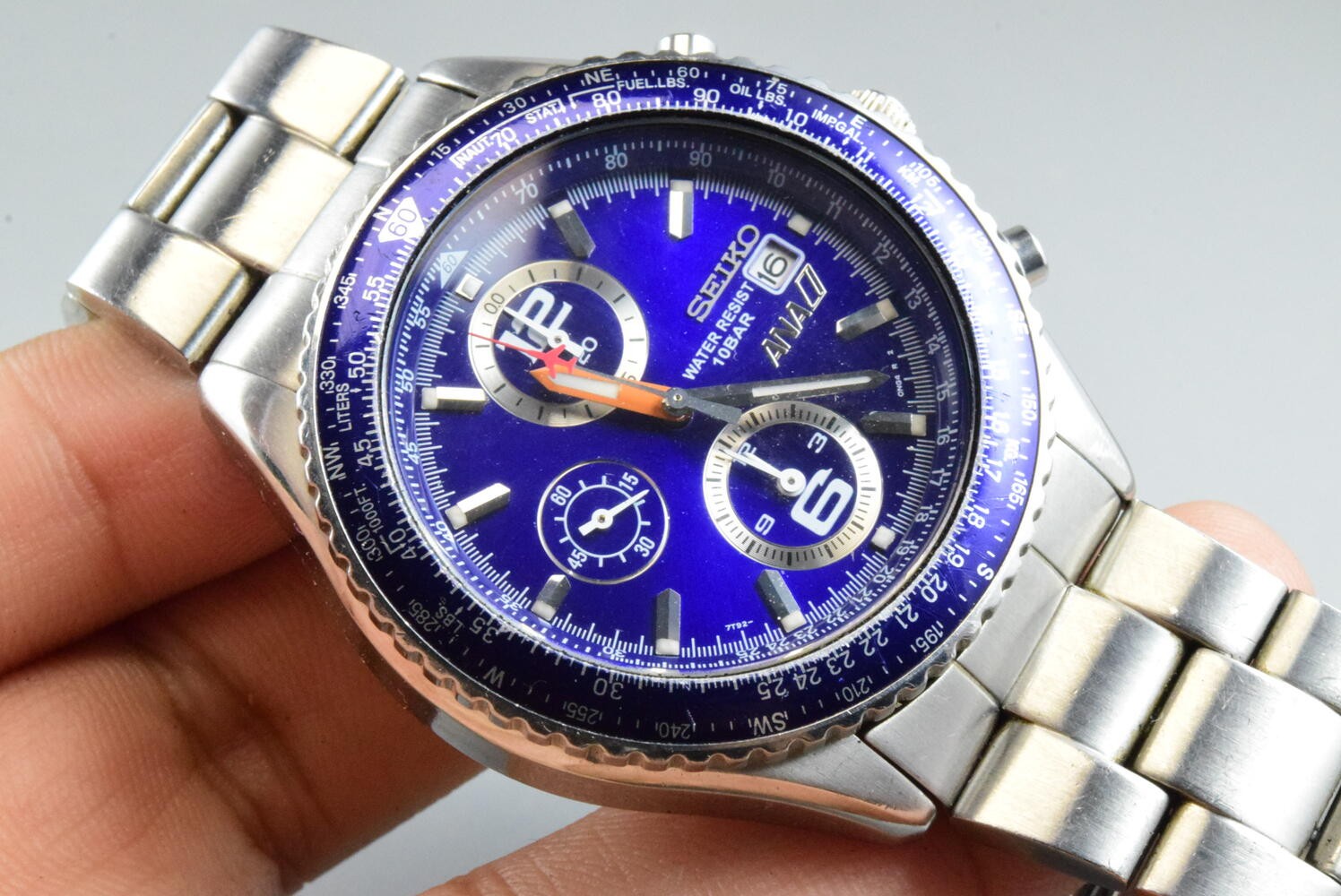 Vintage watch Seiko Chronograph 7T92-0CF0 Blue Men Quartz Round 43mm