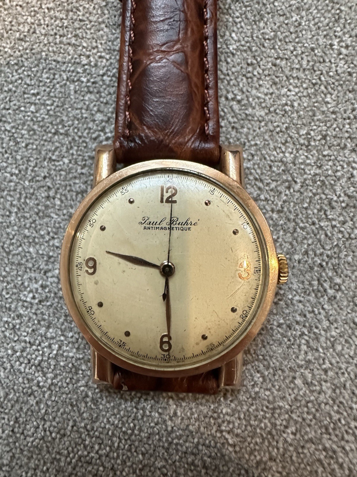 Vintage Paul Buhre 14K Gold Men’s Wristwatch w/ New Leather Band