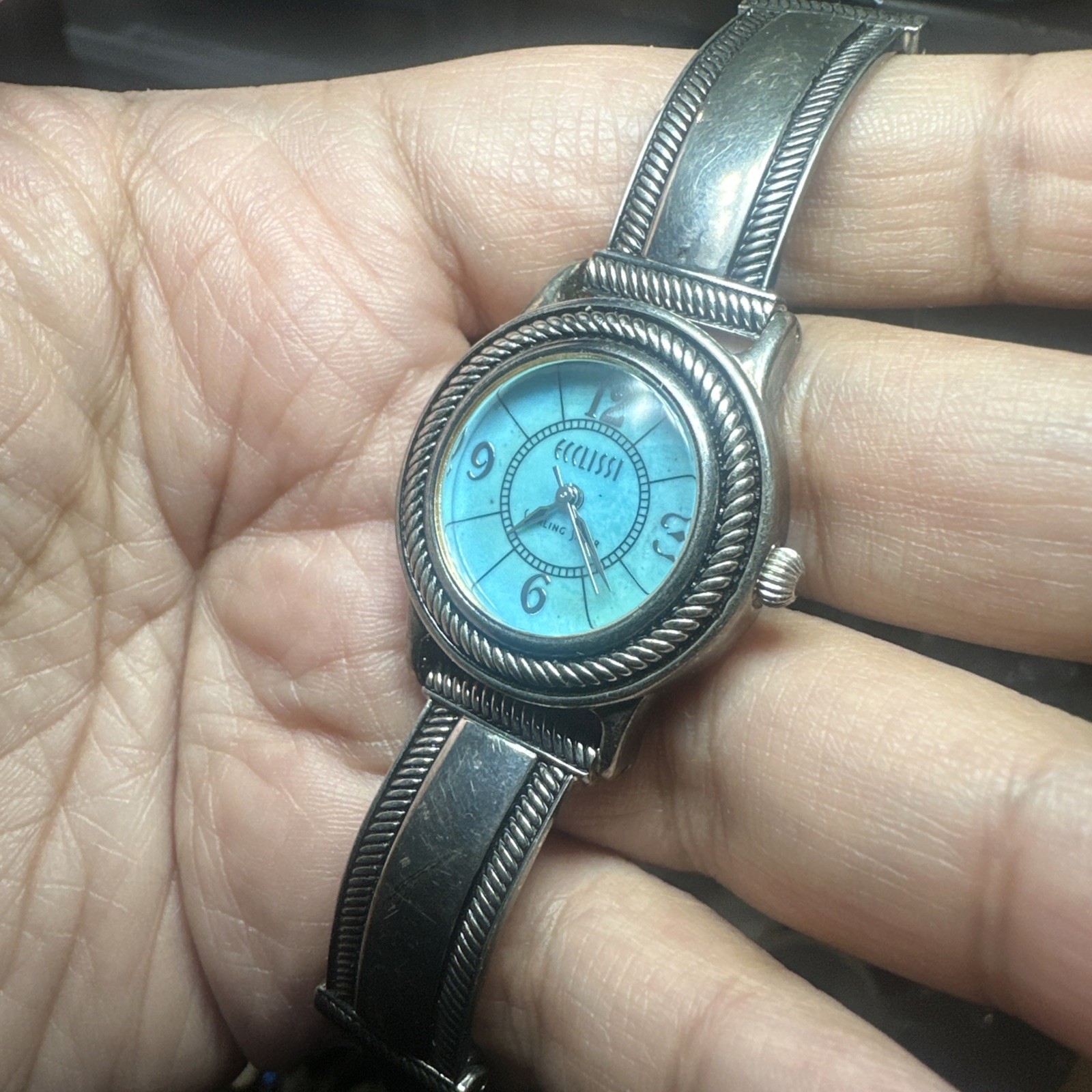 Working ECCLISSI Sterling Silver 925 Ladies Watch Bracelet Black 29mm – Mint