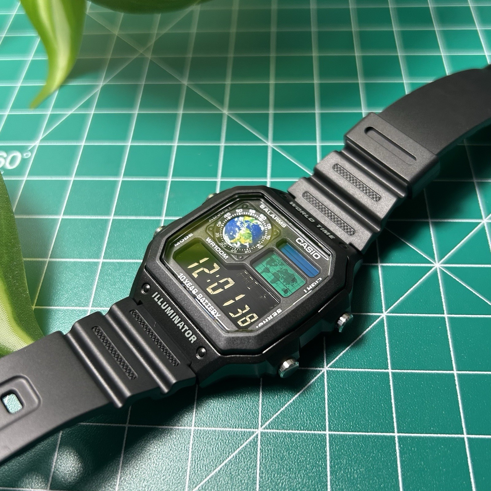 Custom Casio AE1200WH Watch | Negative Display Earth Mod