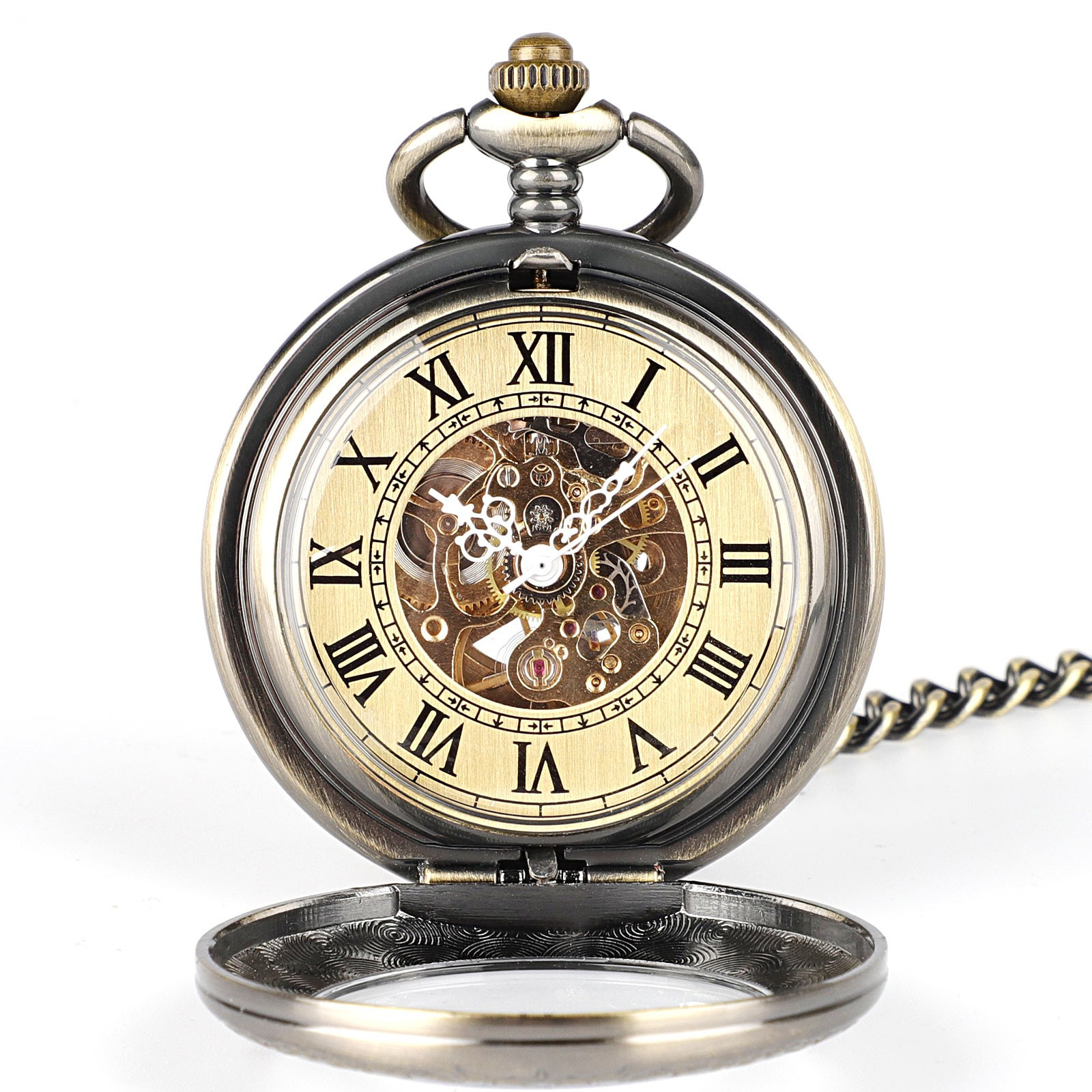 Vintage Automatic Self-Winding Hollow Mechanical Pocket Watch for Men and Women