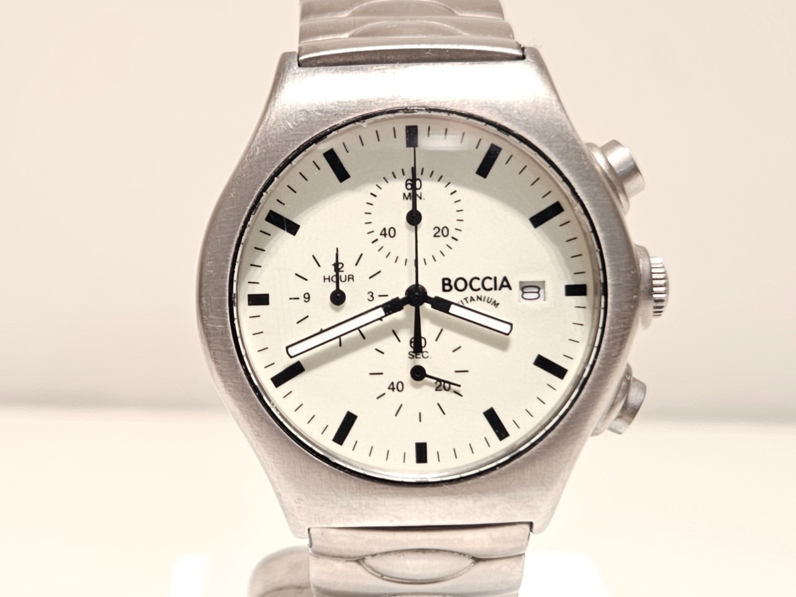 RETRO RARE SPORT ALL TITANIUM LUME DIAL QUARTZ CHRONOGRAPH MEN’S WATCH “BOCCIA”