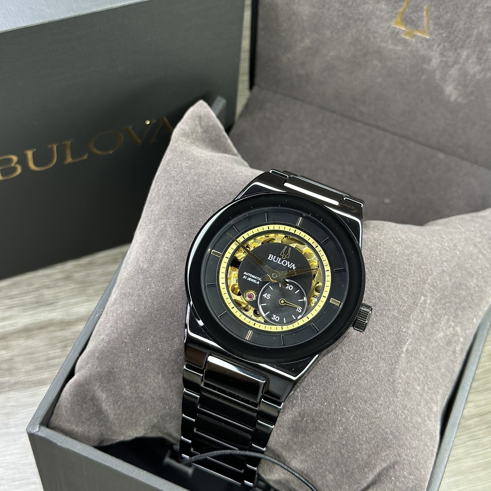 NEW✅CERAMIC✅ Bulova Modern Millennia Automatic Skeleton Black Men’s Watch 98A291
