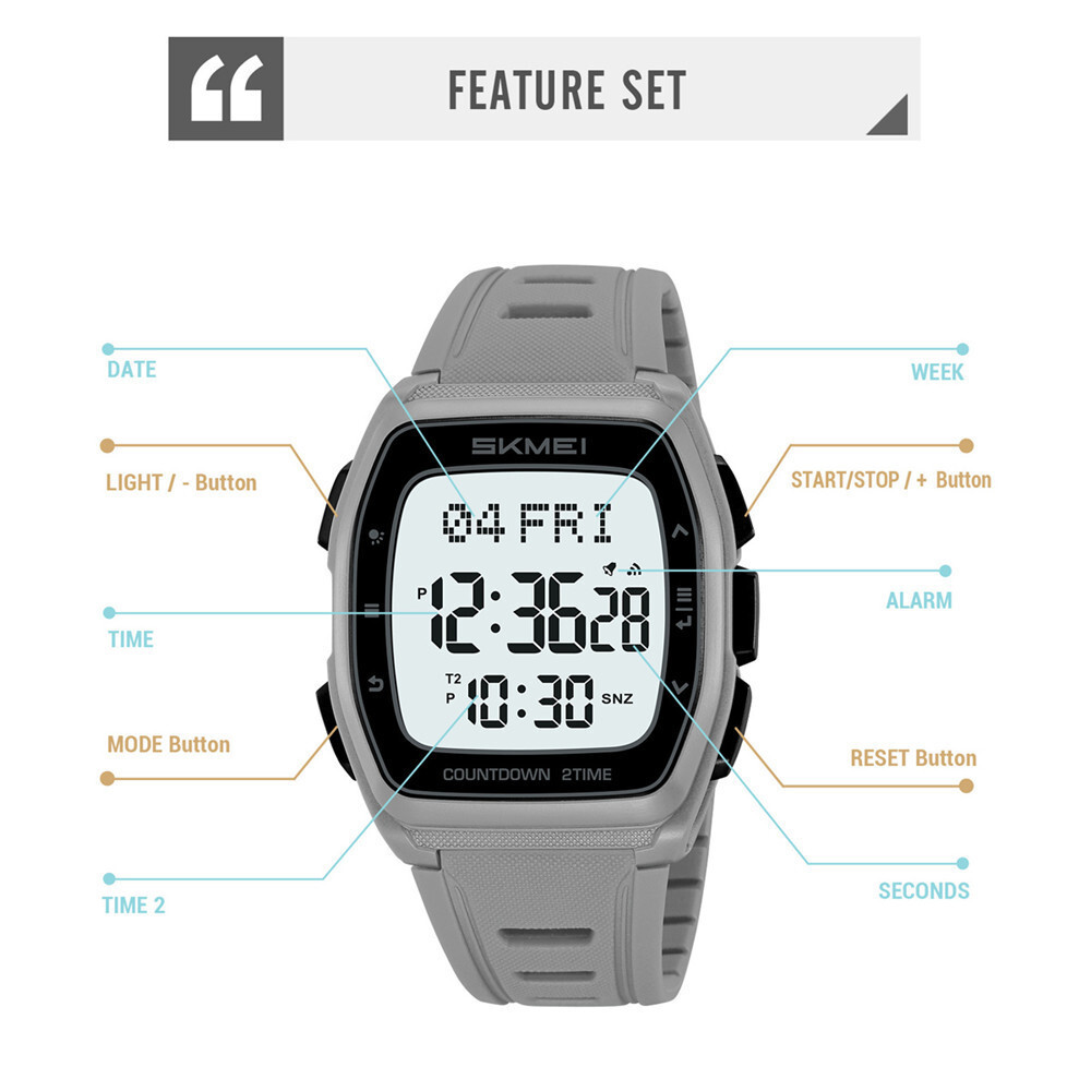 SKMEI Men Rectangle Watch Digital Electronic Wristwatch Students Boy Sport Watch
