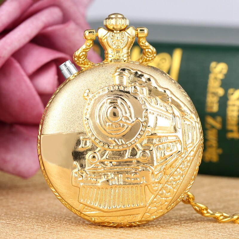 Creative LED Light Arabic Numerals Display Steampunk Train Quartz Pocket Watch