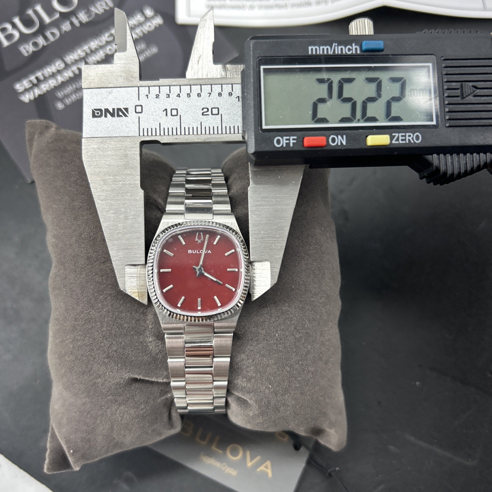 Bulova Super Seville Mini Quartz Red MOP Dial Ladies Watch 96L354
