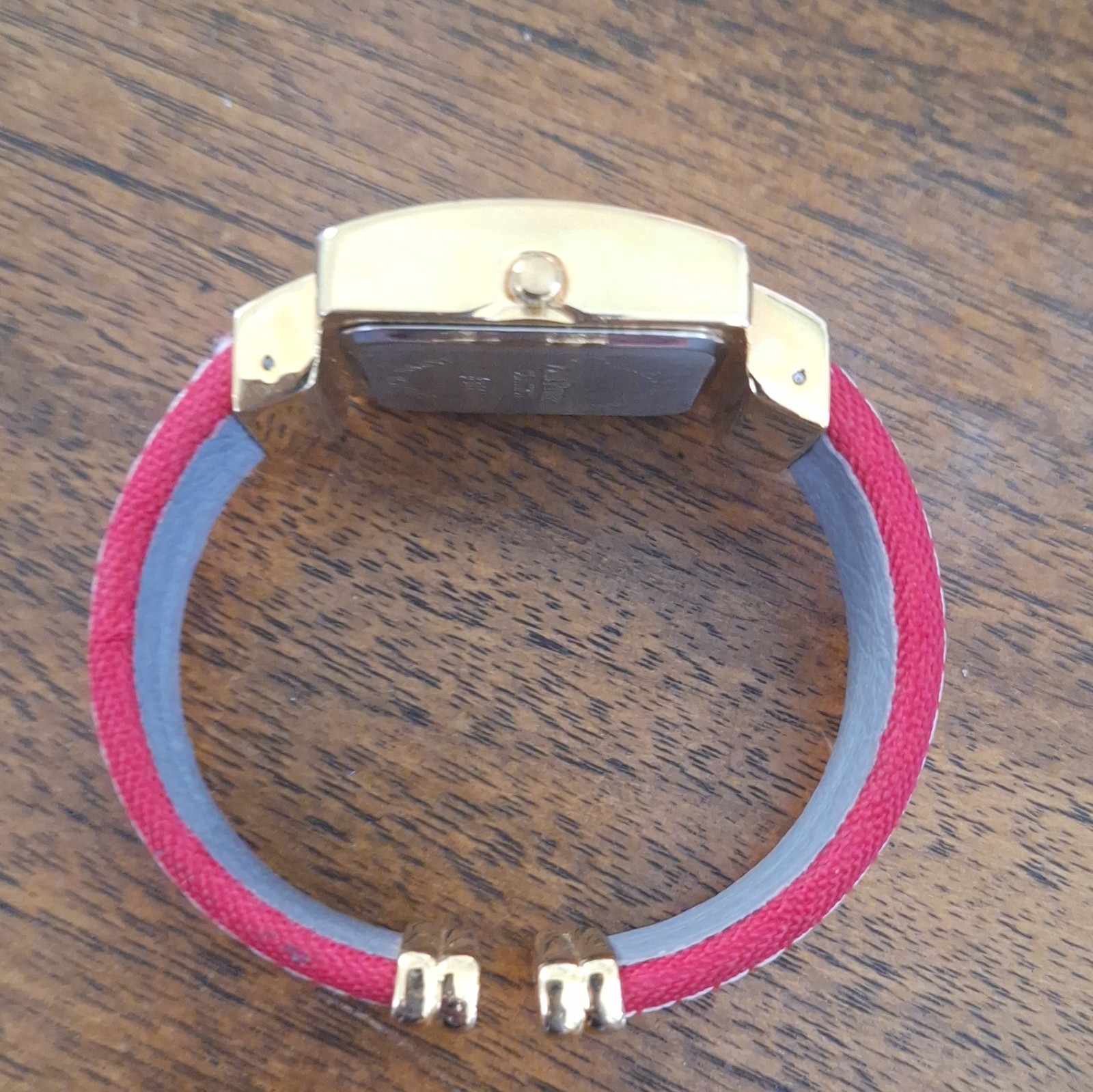 Joan Rivers Classics Quartz Square Gold Tone Watch Red Roman Dial Crystal Bezel