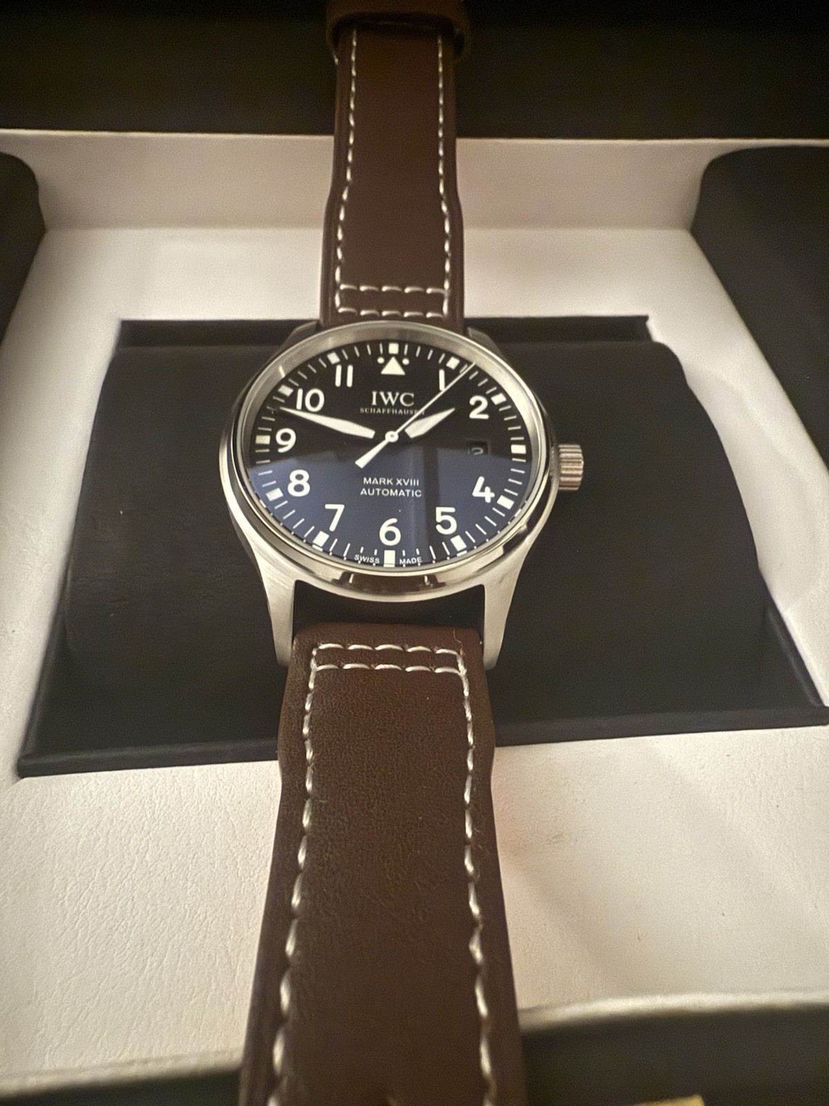 IWC Pilot’s Watch Mark XVIII Le Petit Prince Blue Dial Brown Leather 40mm Auto