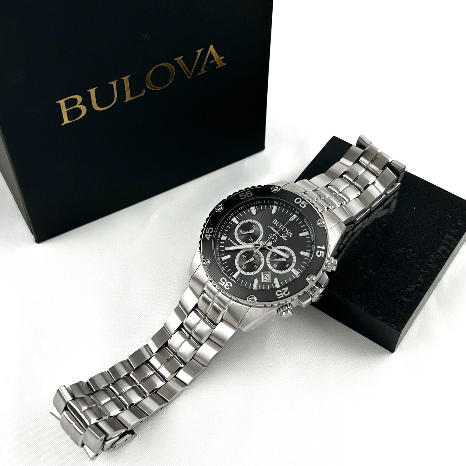 Bulova 98B401 Marine Star Classic Men’s Black Dial Quartz Chronograph Watch